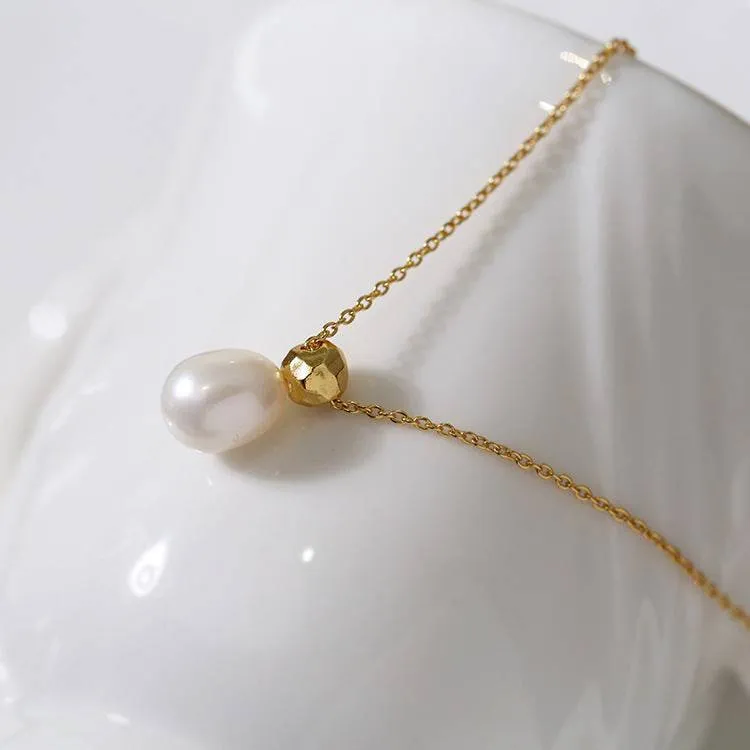 Teardrop Baroque Pearl Necklace Sterling Silver