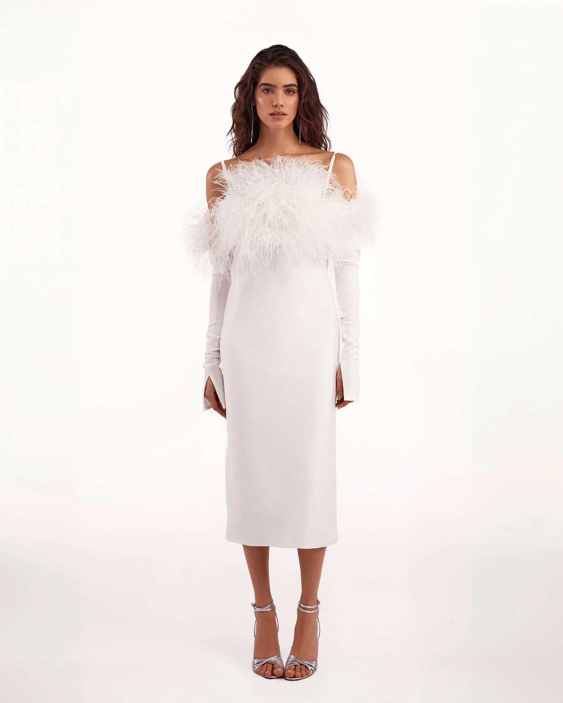 Voguish feather embellished midi dress