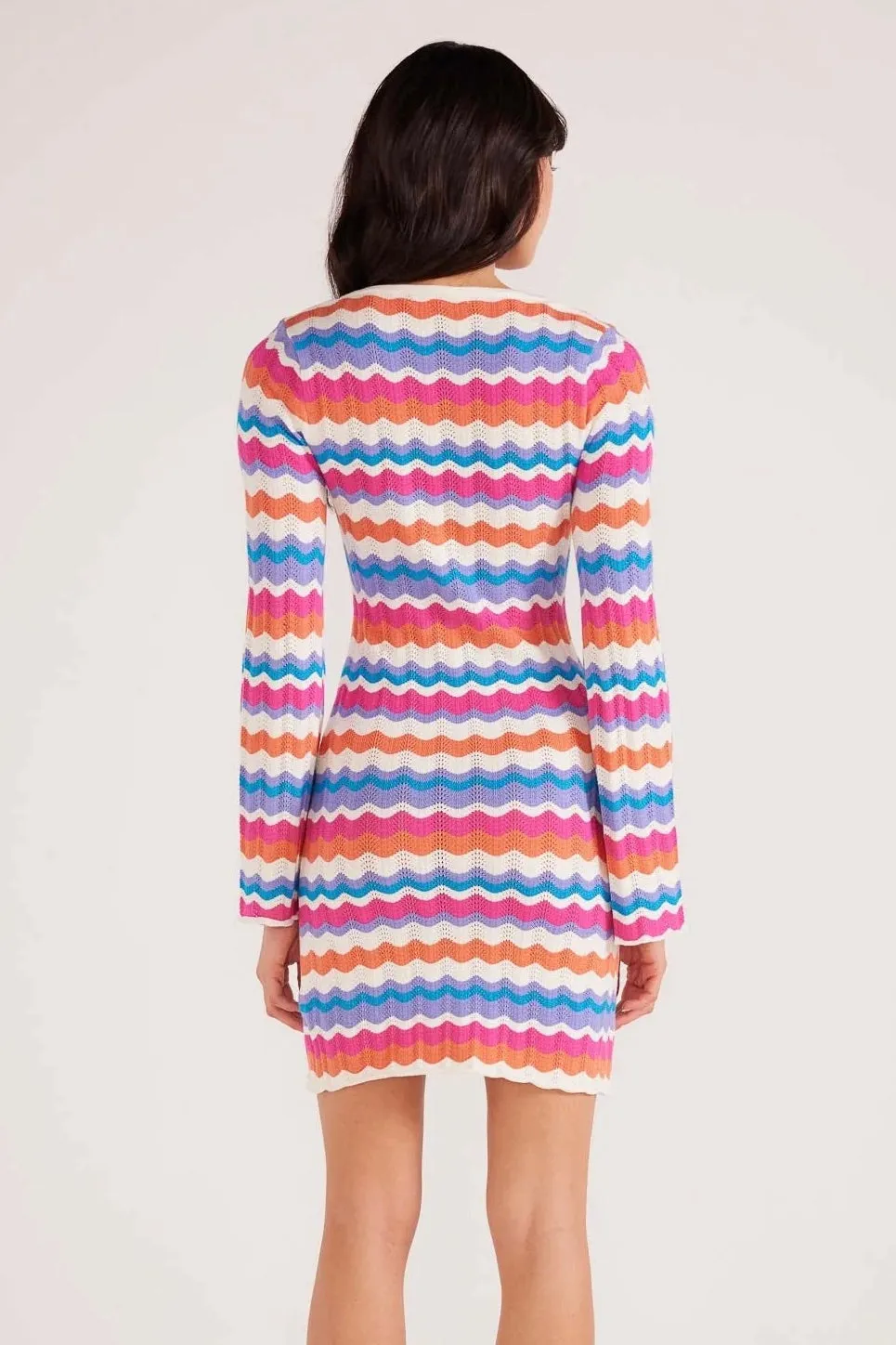 Wilma Coral Stripe Pointelle Knit Dress